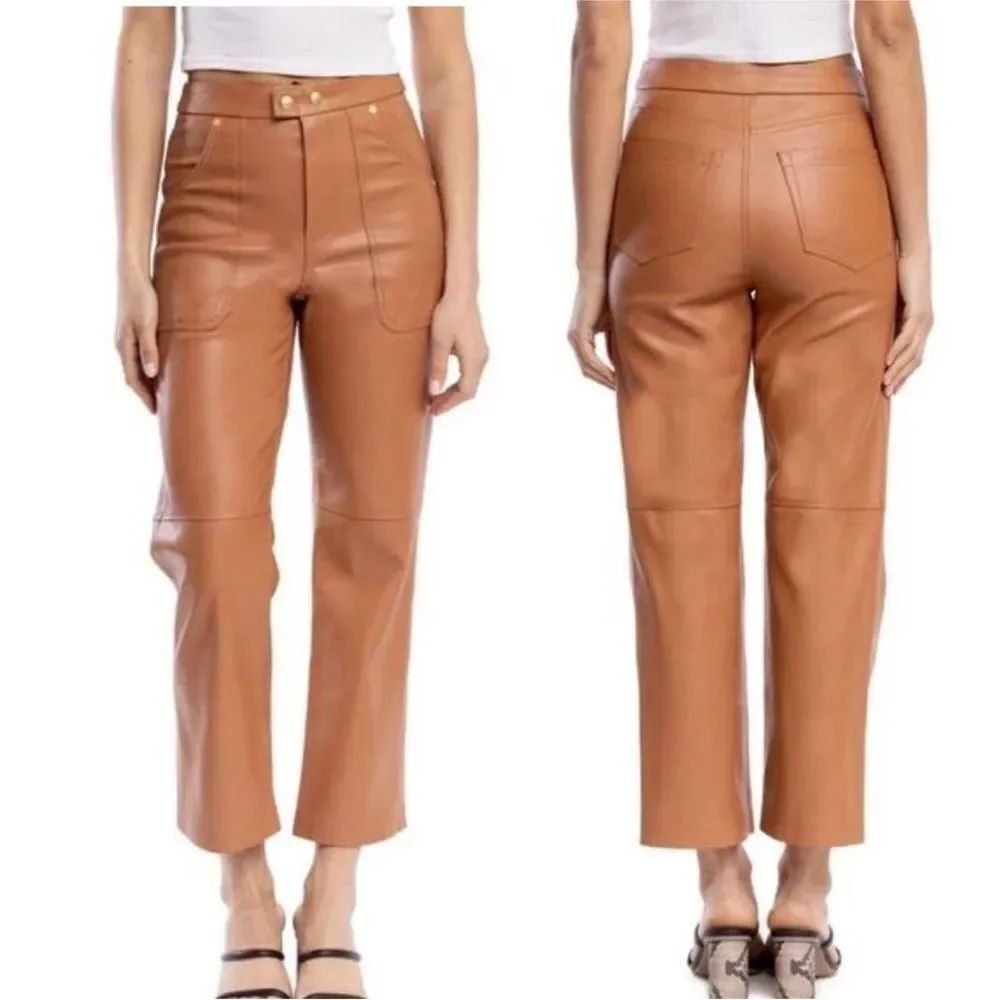 Blank NYC Brown Thick Skin Baxter Rib Cage Vegan Leather Wide-Leg Pants